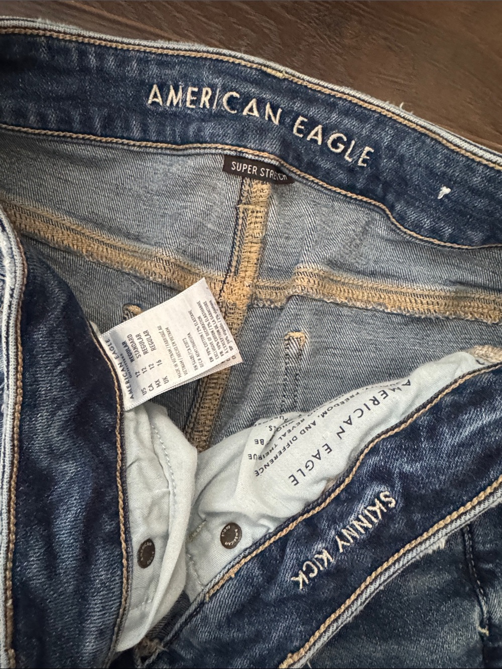 American Eagle Outfitters  Distressed Super Stretch Skinny Kick Jeans - Picture 2 of 3